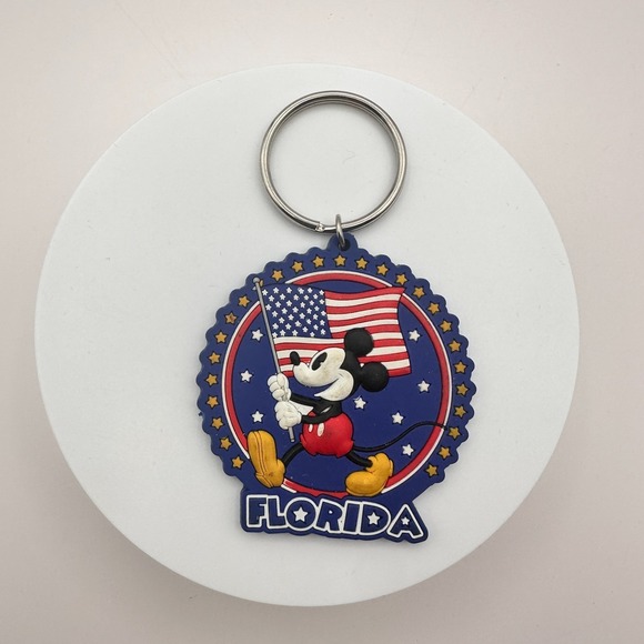 Disney Accessories - VTG 90s Disney Mickey Mouse Florida American Flag Rubber Keychain Jerry Leigh